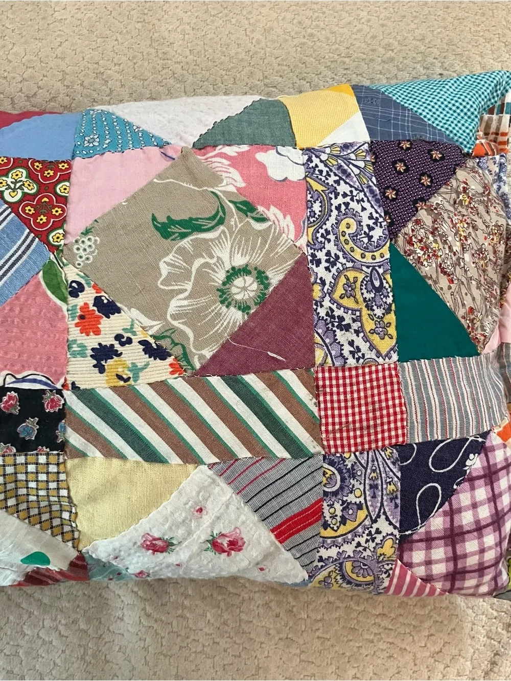 VTG Hand Pieced Scrap Crazy Patchwork Throw  Pillows Primitive Farmhouse Cottage